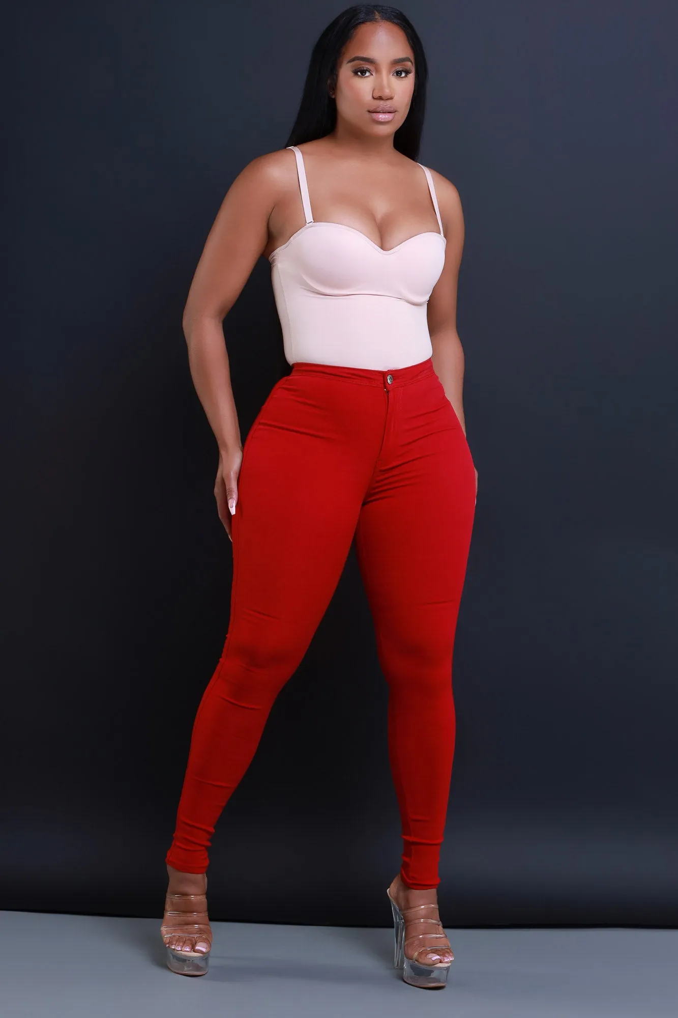 $15.99 Super Swank High Waist Stretchy Jeans - Burgundy