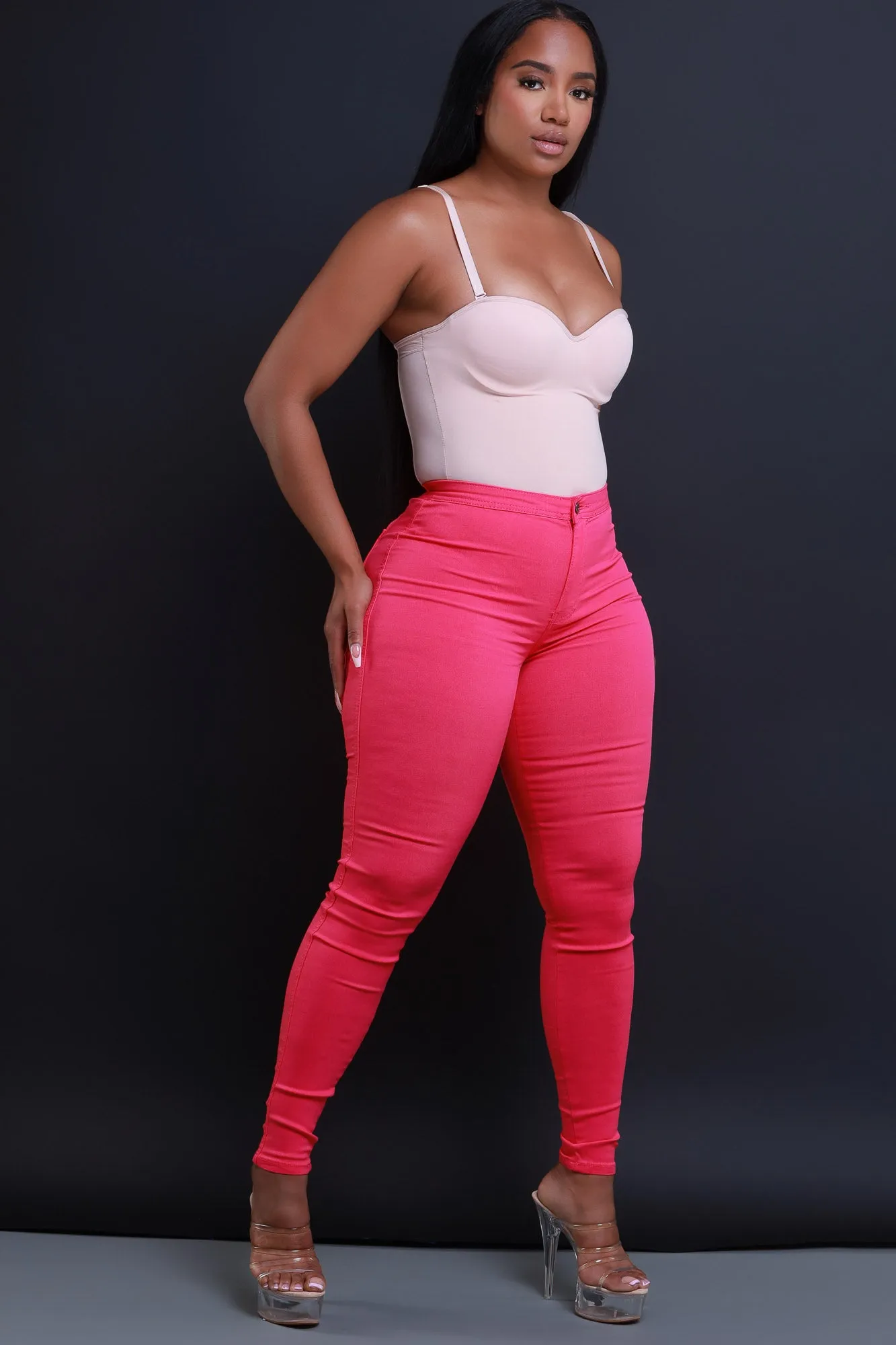 $15.99 Super Swank High Waist Stretchy Jeans - Fuchsia