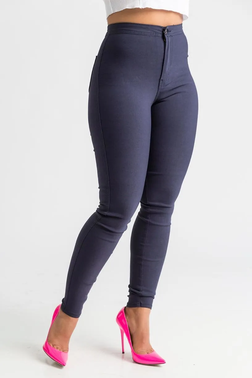 $15.99 Super Swank High Waist Stretchy Jeans - Navy Blue