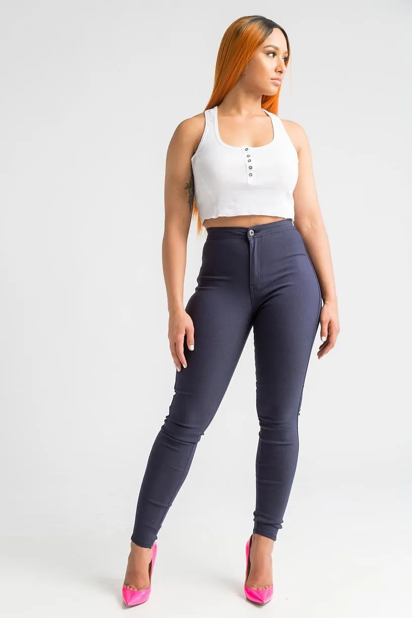 $15.99 Super Swank High Waist Stretchy Jeans - Navy Blue