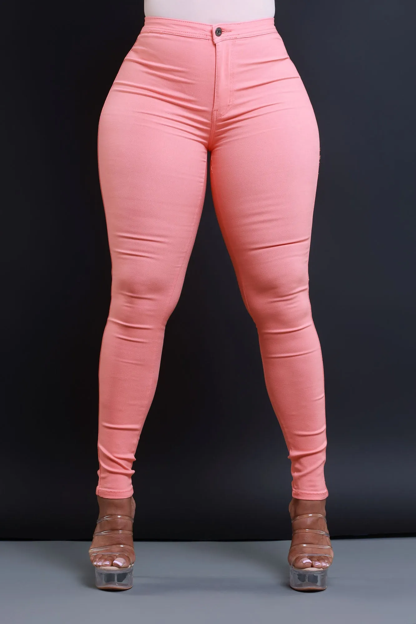 $15.99 Super Swank High Waist Stretchy Jeans - Orange Sorbet