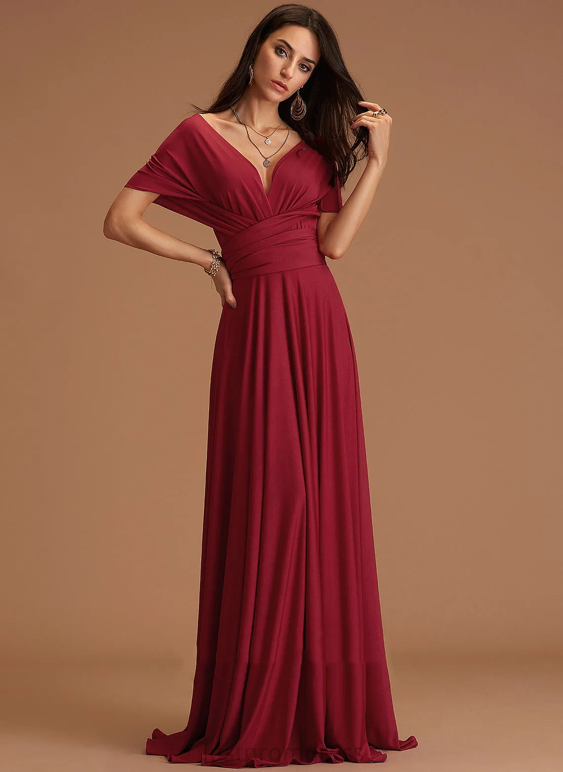 A-line Formal Dresses Jersey Sydnee Dresses V-Neck