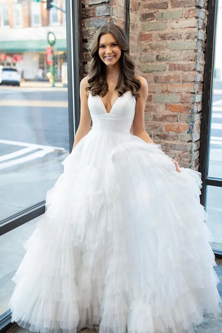 A-Line Spaghetti Straps Tiered Tulle Prom Dress