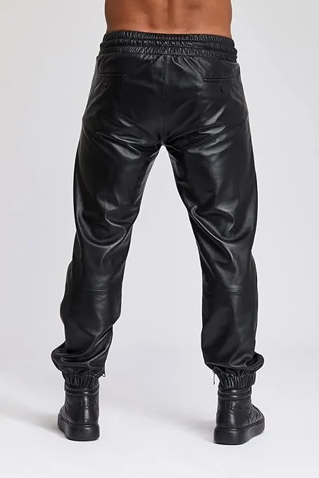 Aethor Men's Black Leather Jogger Pants