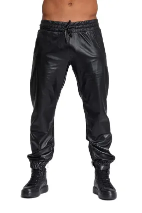 Aethor Men's Black Leather Jogger Pants