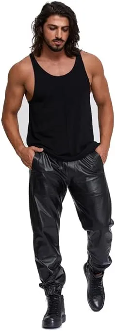 Aethor Men's Black Leather Jogger Pants