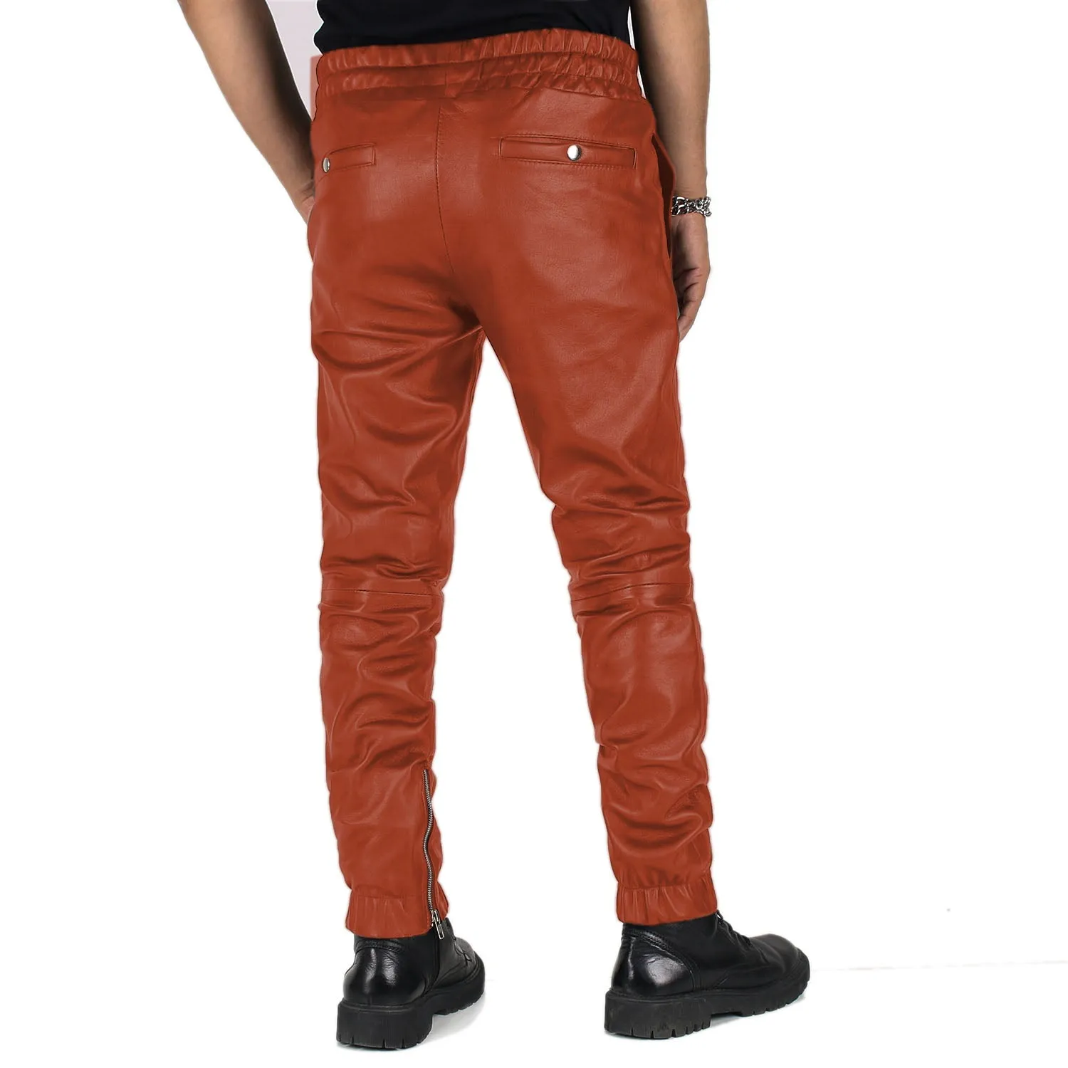 Aethor Men's Tan Leather Jogger Pants