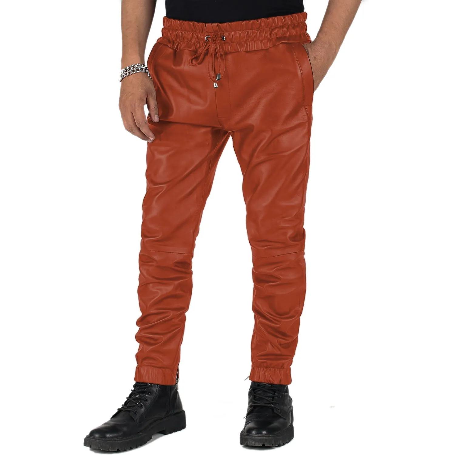 Aethor Men's Tan Leather Jogger Pants