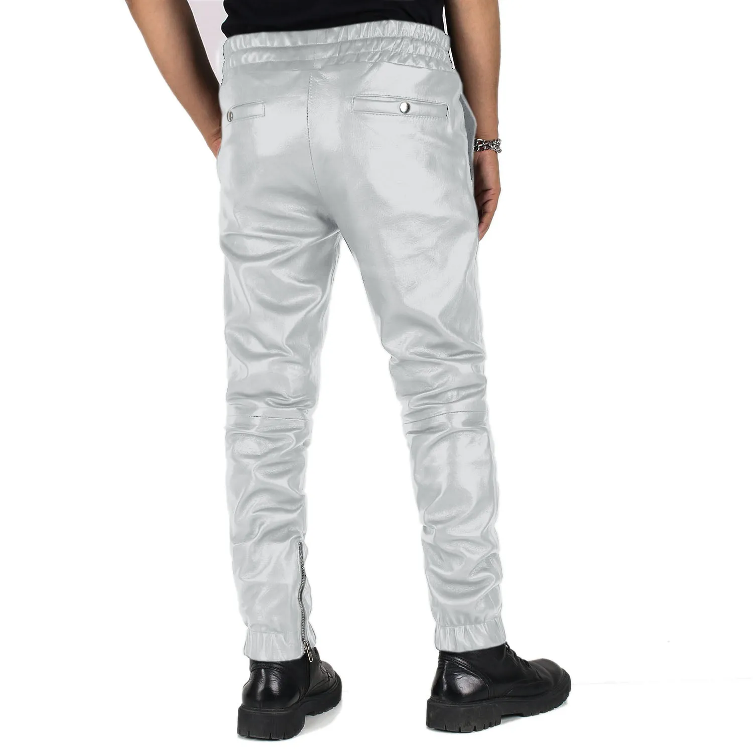 Aethor Men's White Leather Jogger Pants