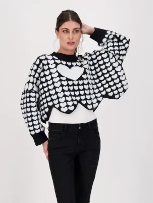 All Over Hearts Cropped Sweater