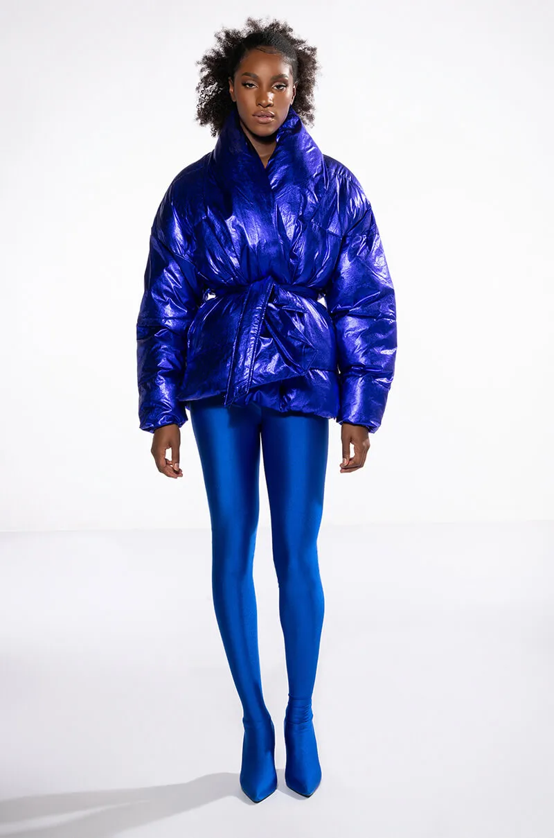 AURTURA LUXE METALLIC BLUE PURPLE PUFFER COAT