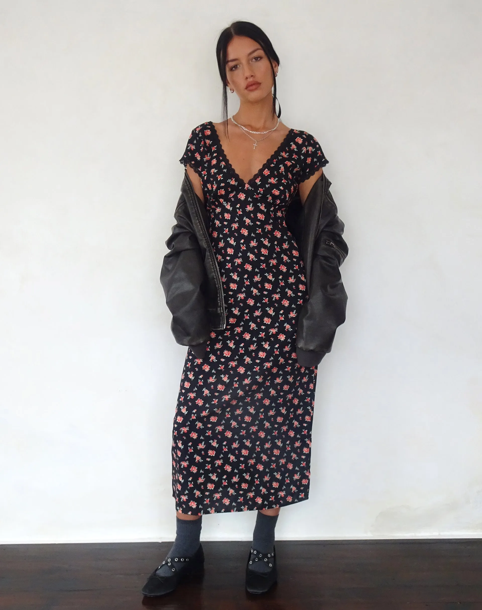 Bahata Midi Dress in Flowing Rose Black