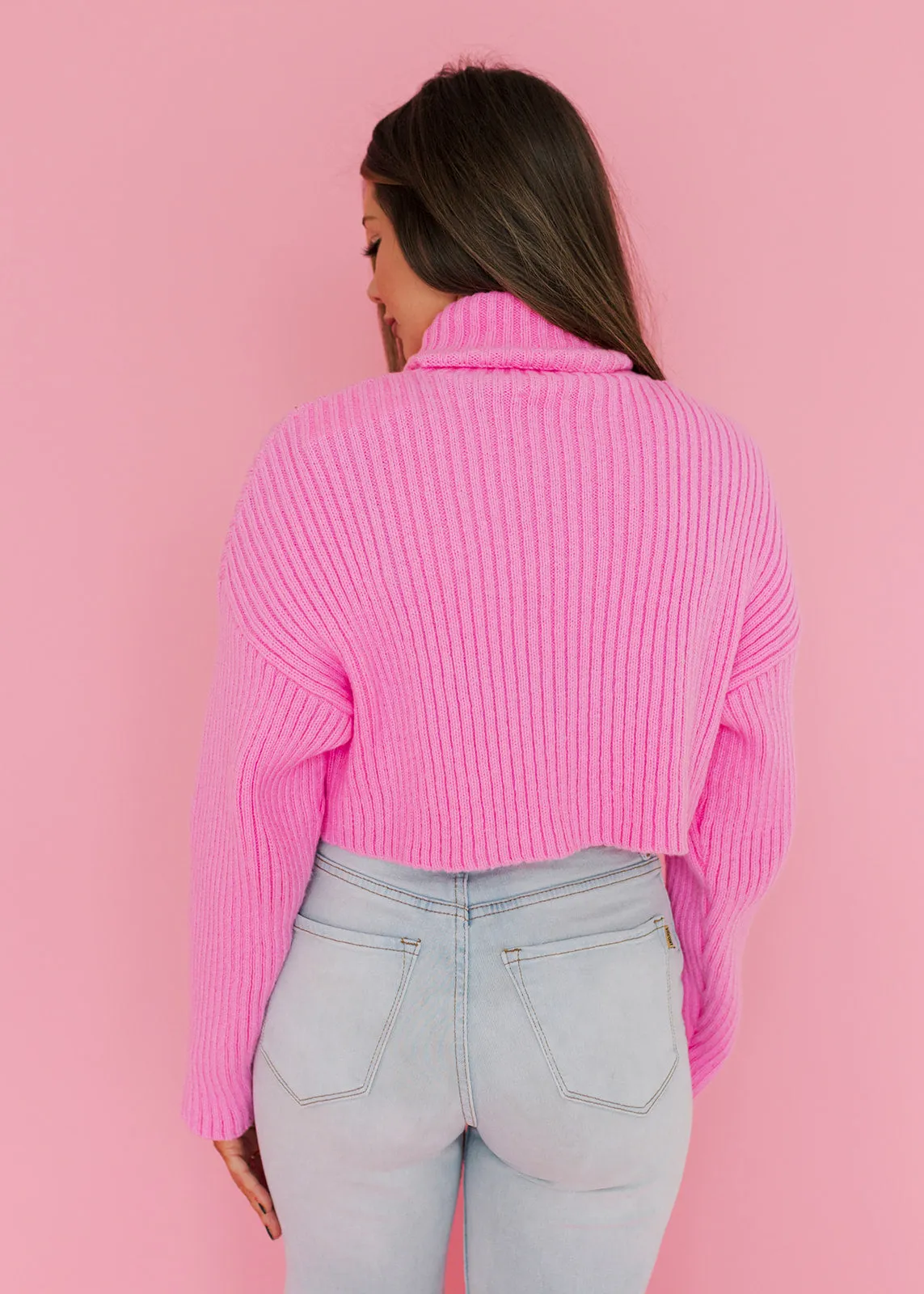 Barbie Pink Turtleneck Cropped Sweater