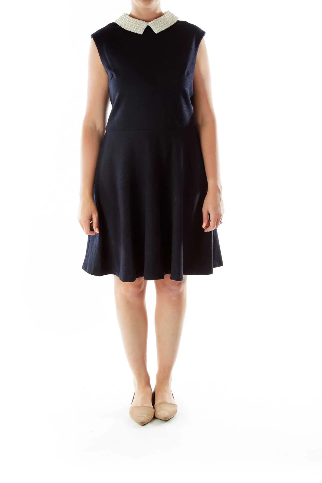 Black A-Line Dress w/ Pearled Collar