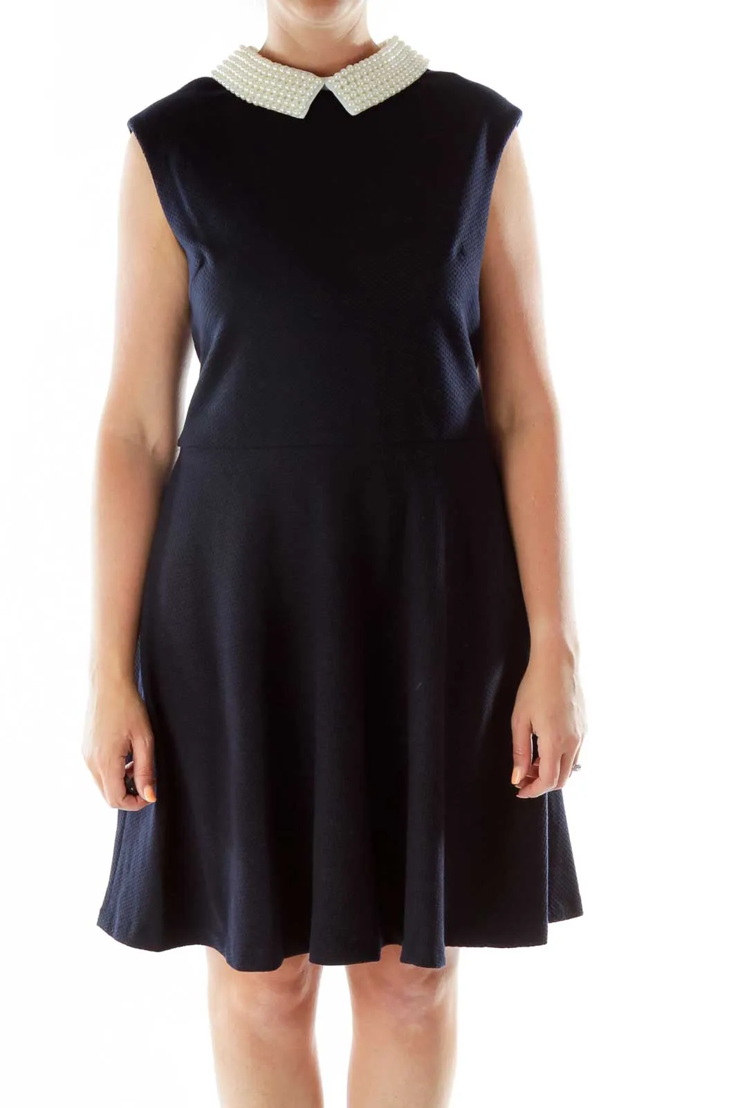 Black A-Line Dress w/ Pearled Collar