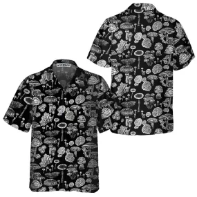 Black And White Mushroom Hawaiian Shirt, Casual Mushroom Shirt For Men & Women, Mushroom Print Shirt