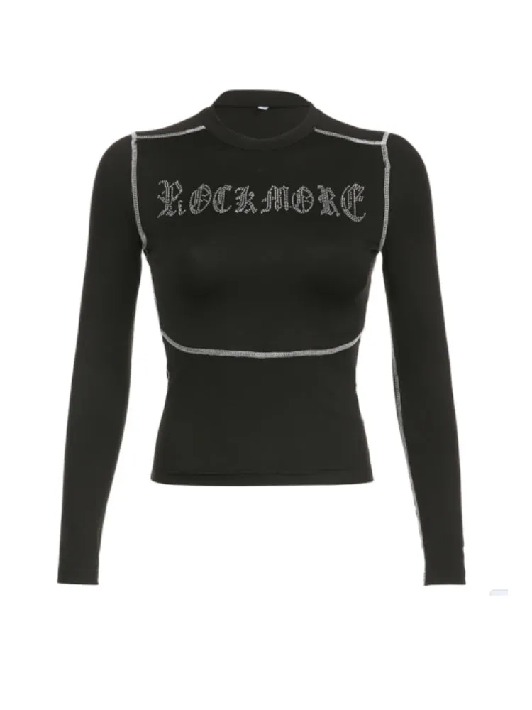 Black Skinny Long Sleeve Rhinestone Top