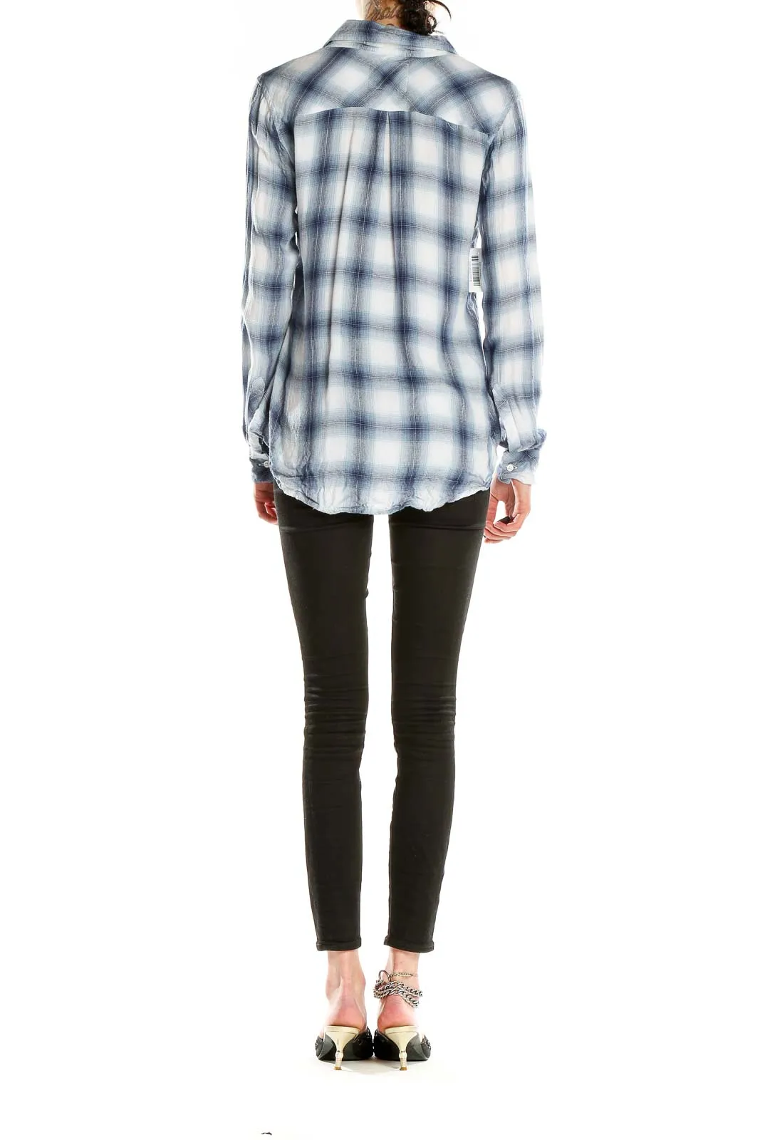 Blue and White Plaid Button-Up Shirt