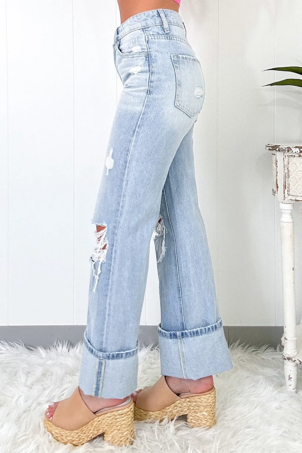 Blue Light Wash Distressed Flare Jeans