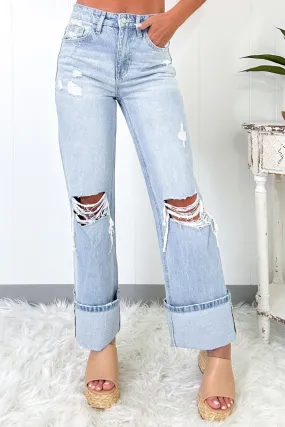 Blue Light Wash Distressed Flare Jeans