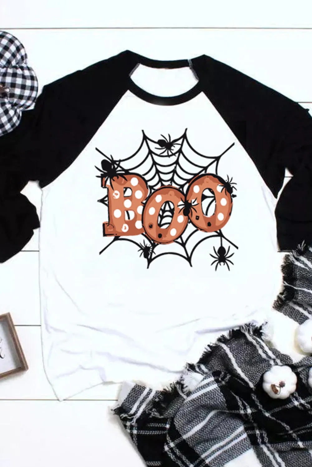 BOO Spider Web Graphic Print Color Block Top