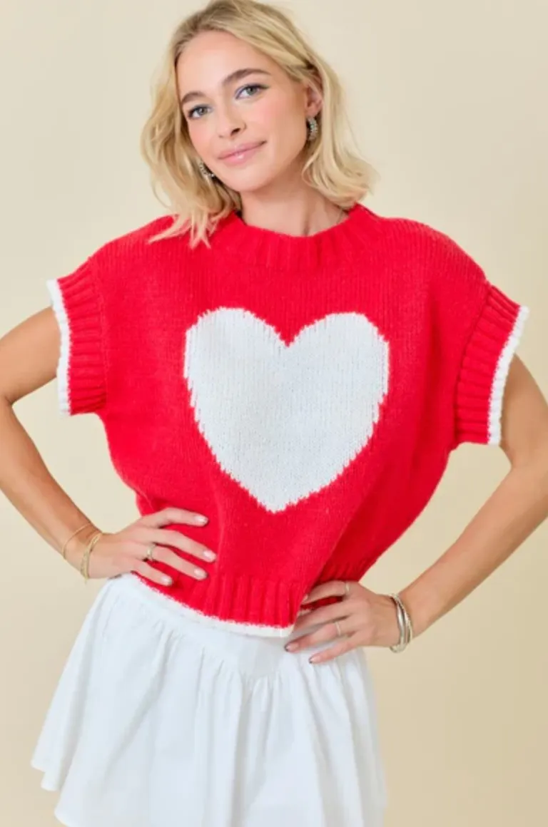 Boxy Heart Contrast Hem Sweater