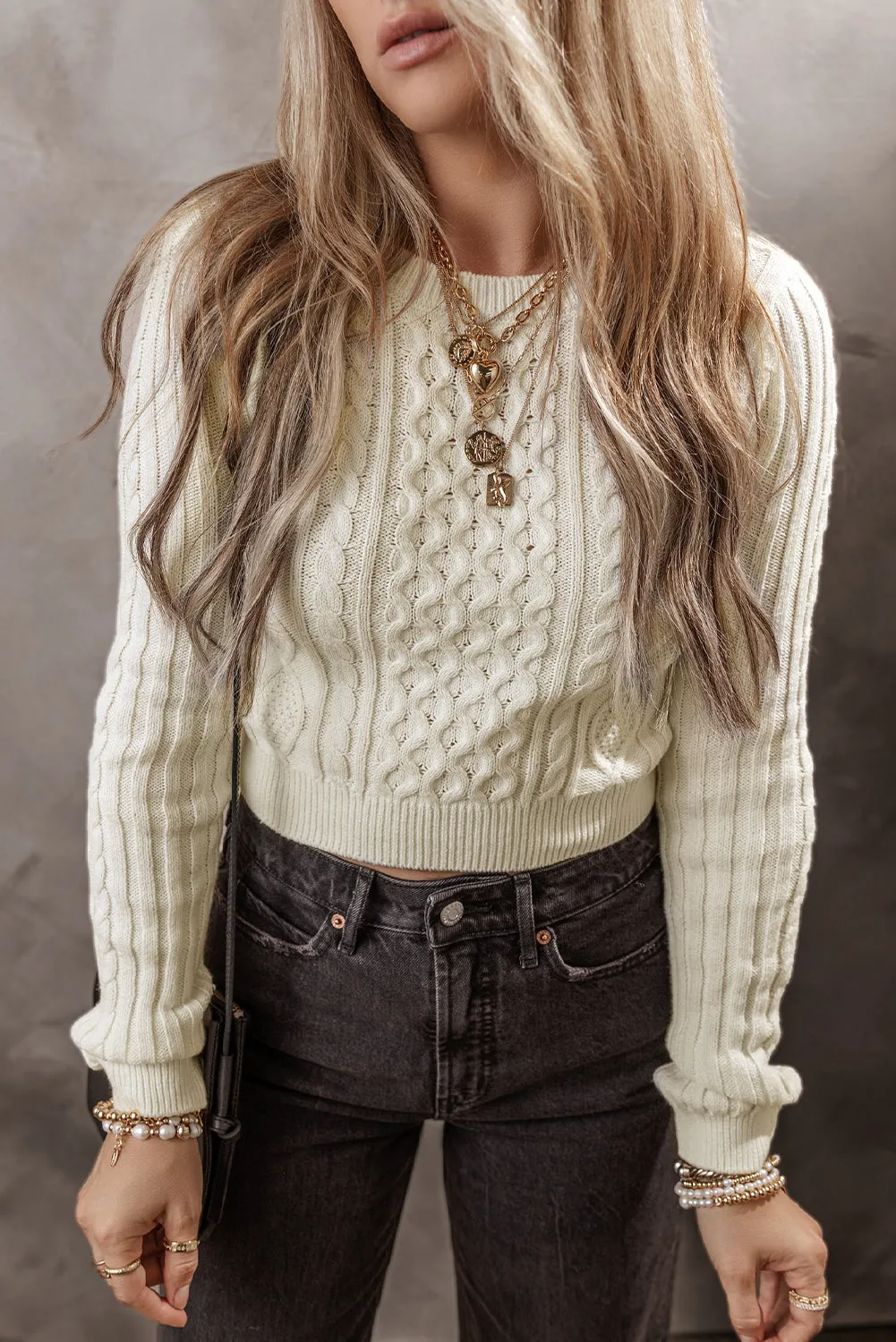 Cable Knit Cropped Sweater