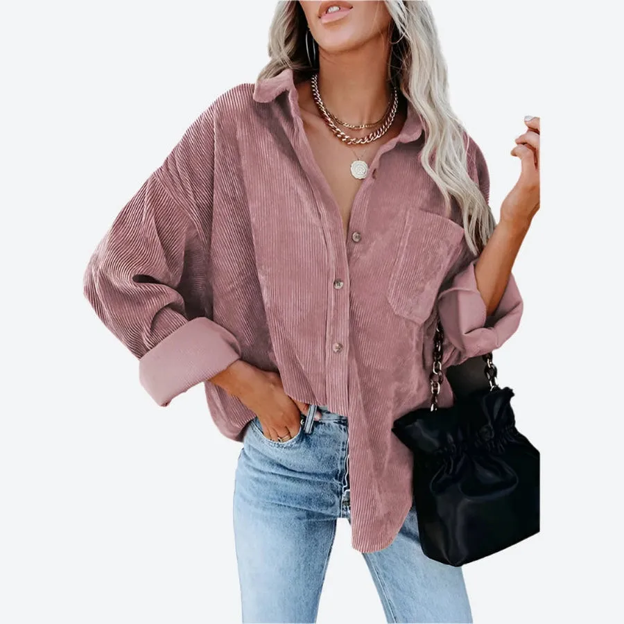 Casual Corduroy Button-Up Oversized Shirts