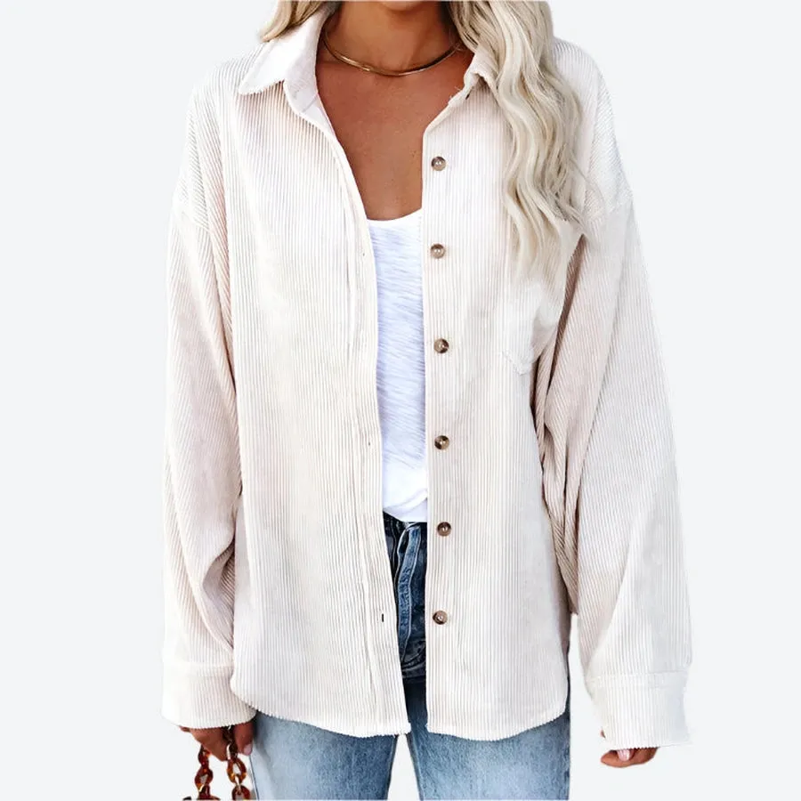 Casual Corduroy Button-Up Oversized Shirts