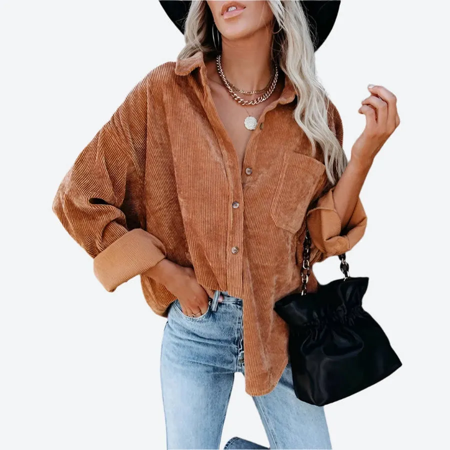 Casual Corduroy Button-Up Oversized Shirts