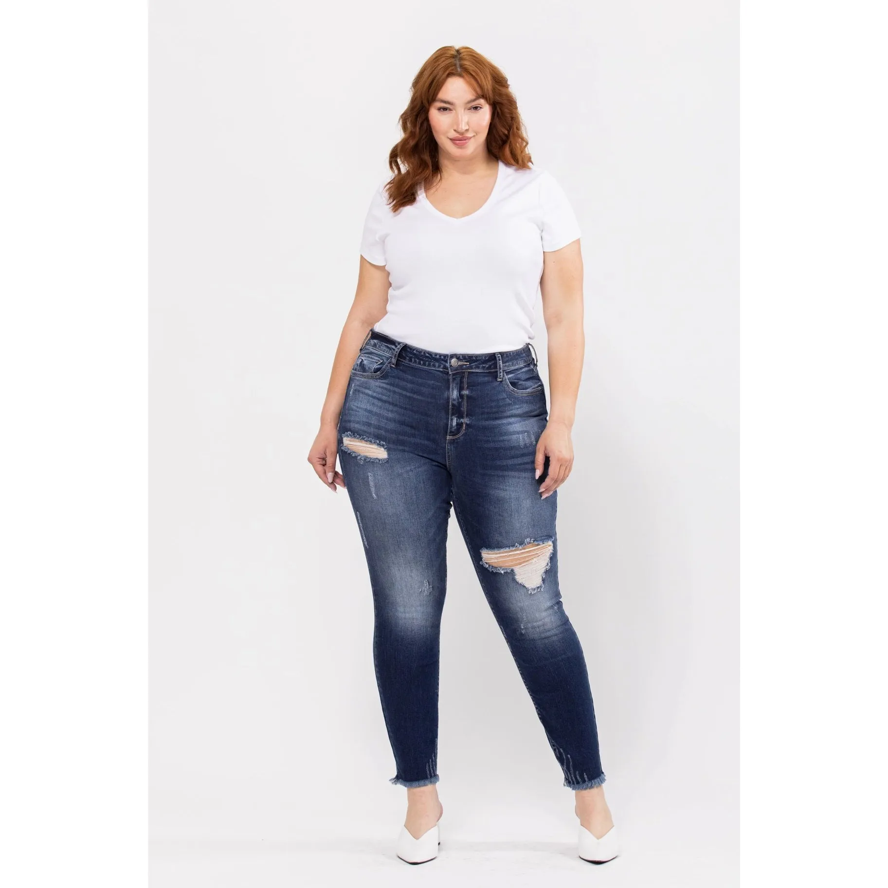 Cello Plus Size Stretchy Distressed Dark Wash Denim