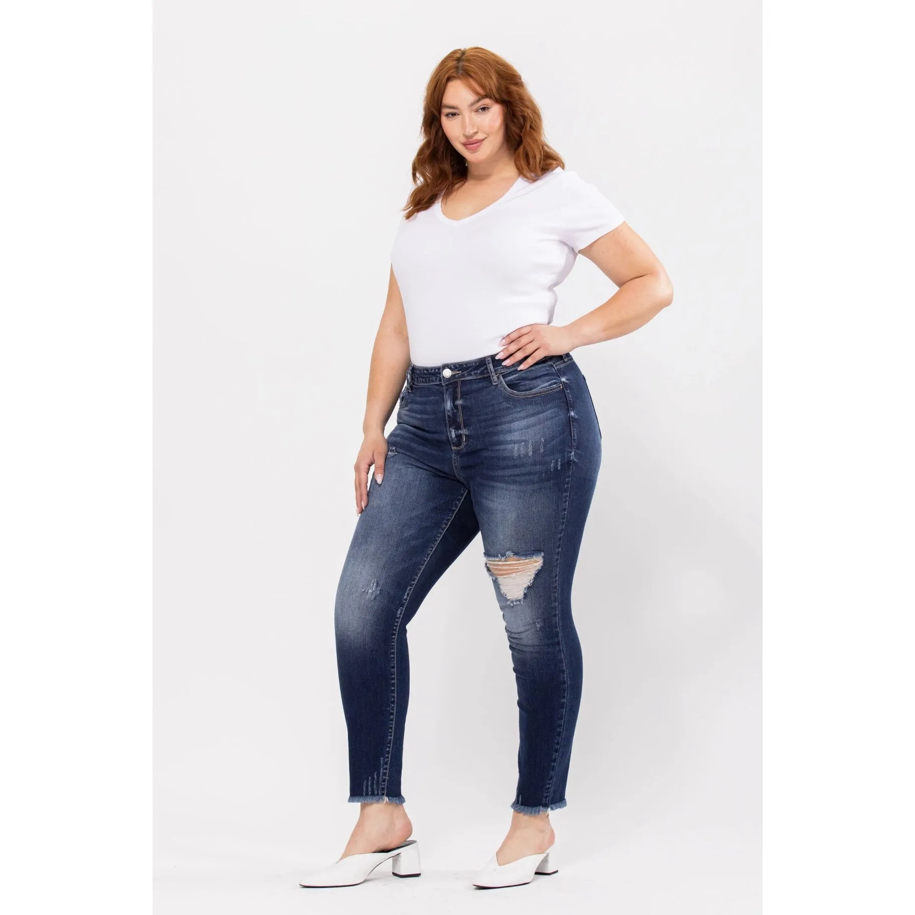 Cello Plus Size Stretchy Distressed Dark Wash Denim