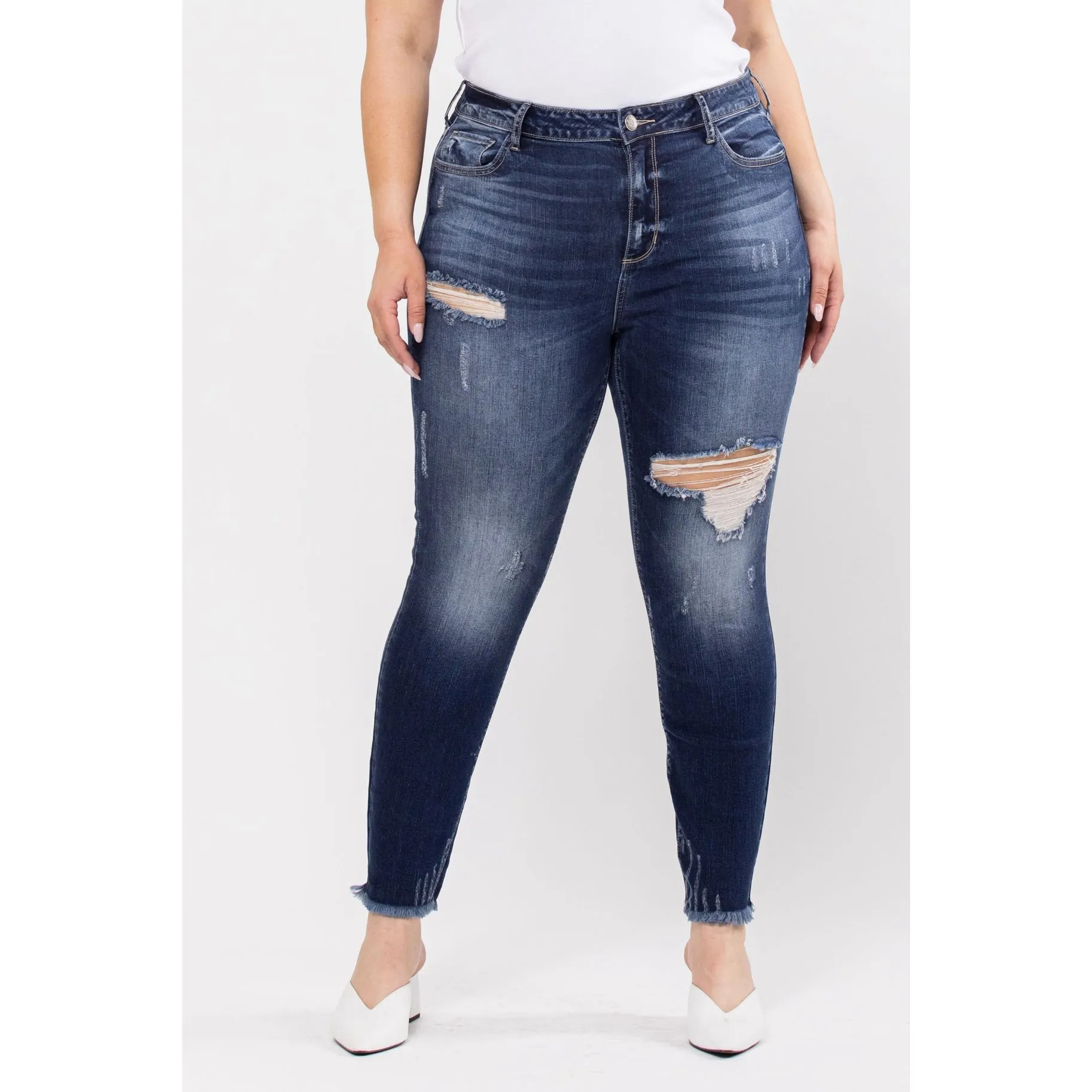 Cello Plus Size Stretchy Distressed Dark Wash Denim