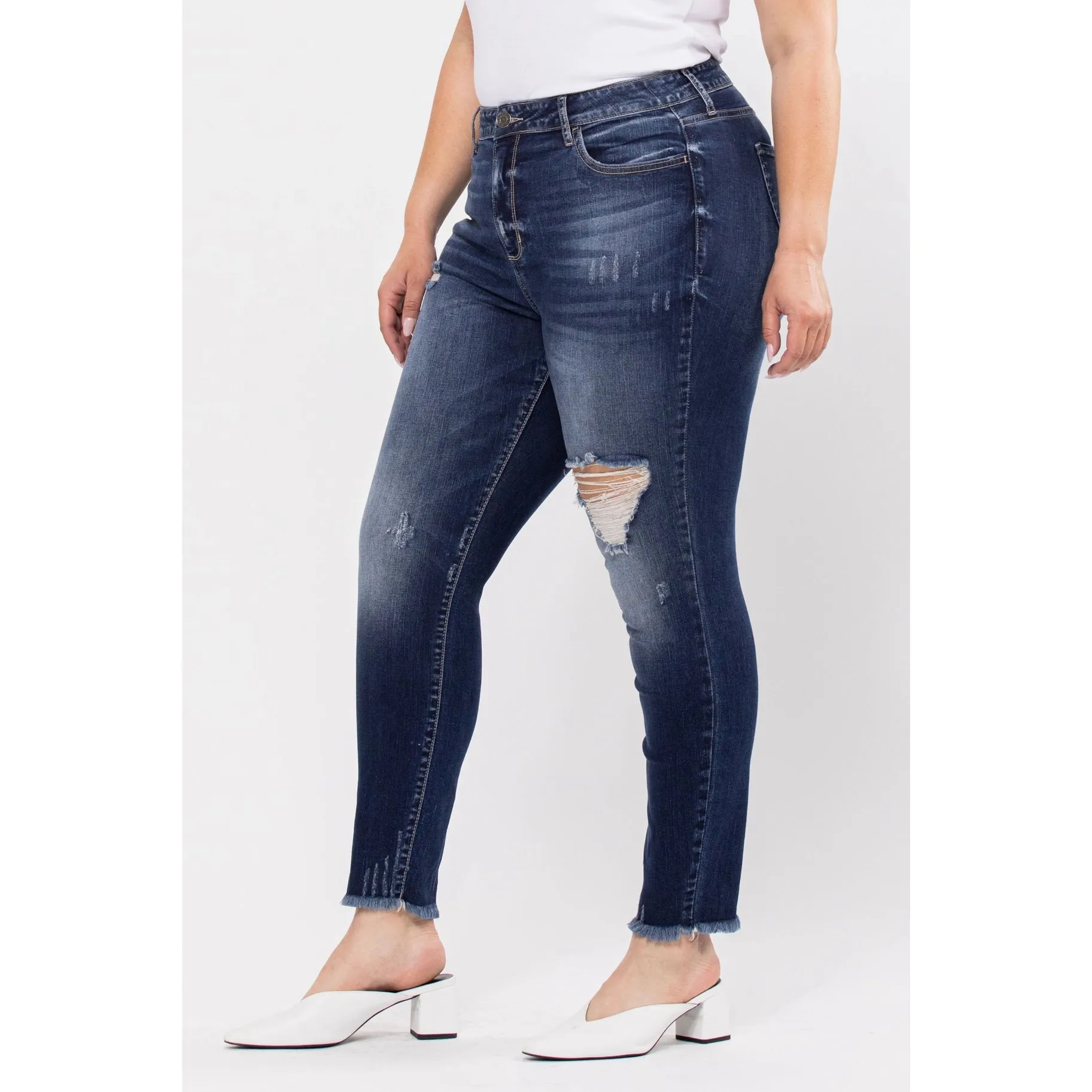 Cello Plus Size Stretchy Distressed Dark Wash Denim