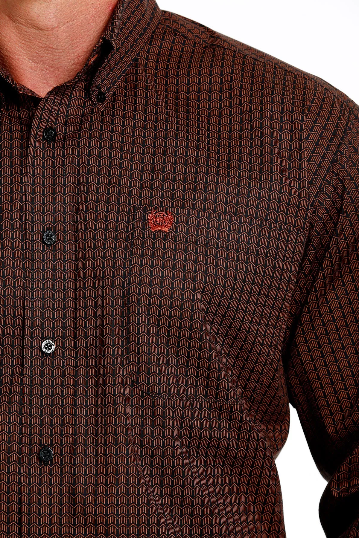 CINCH MENS BLACK & BROWN LONG SLEEVE SHIRT