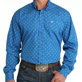 Cinch Men's Classic Fit Geometric Diamond Western Button Down Shirt in Royal Blue