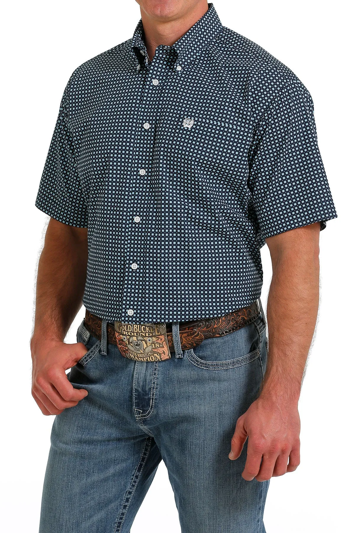 CINCH MENS NAVY PRINT SHORT SLEEVE