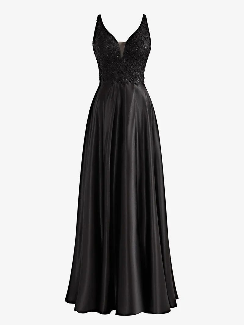 Colette |A-Line V-Neck Satin Prom Dress with Slit