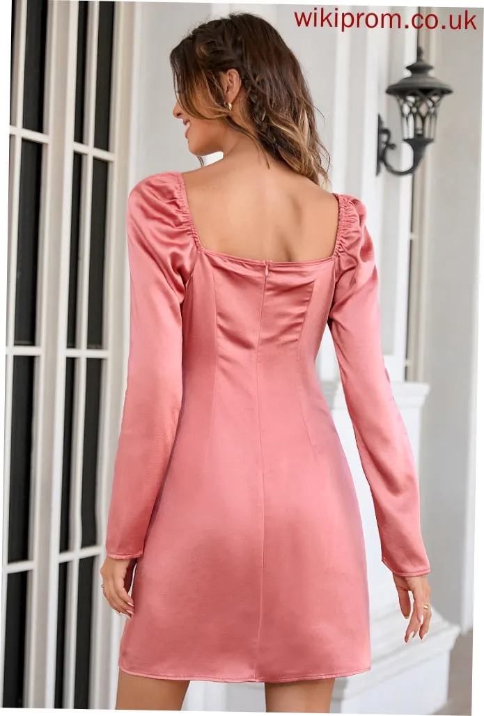 Cowl Alisa Neck Elegant Mini Dresses Club Dresses Long Satin Sleeves A-line