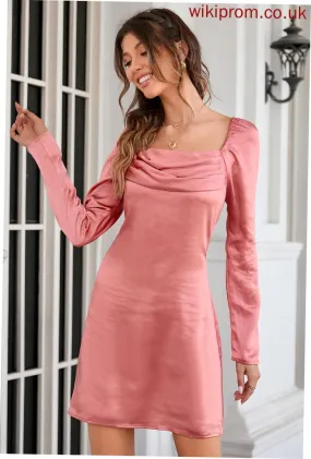 Cowl Alisa Neck Elegant Mini Dresses Club Dresses Long Satin Sleeves A-line