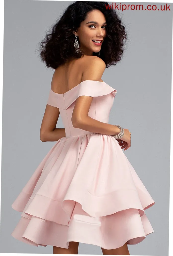 Crepe Stretch Crepe Dresses the A-line Mini Sleeveless Club Dresses Shoulder Xiomara Cascading Ruffles Off Stretch