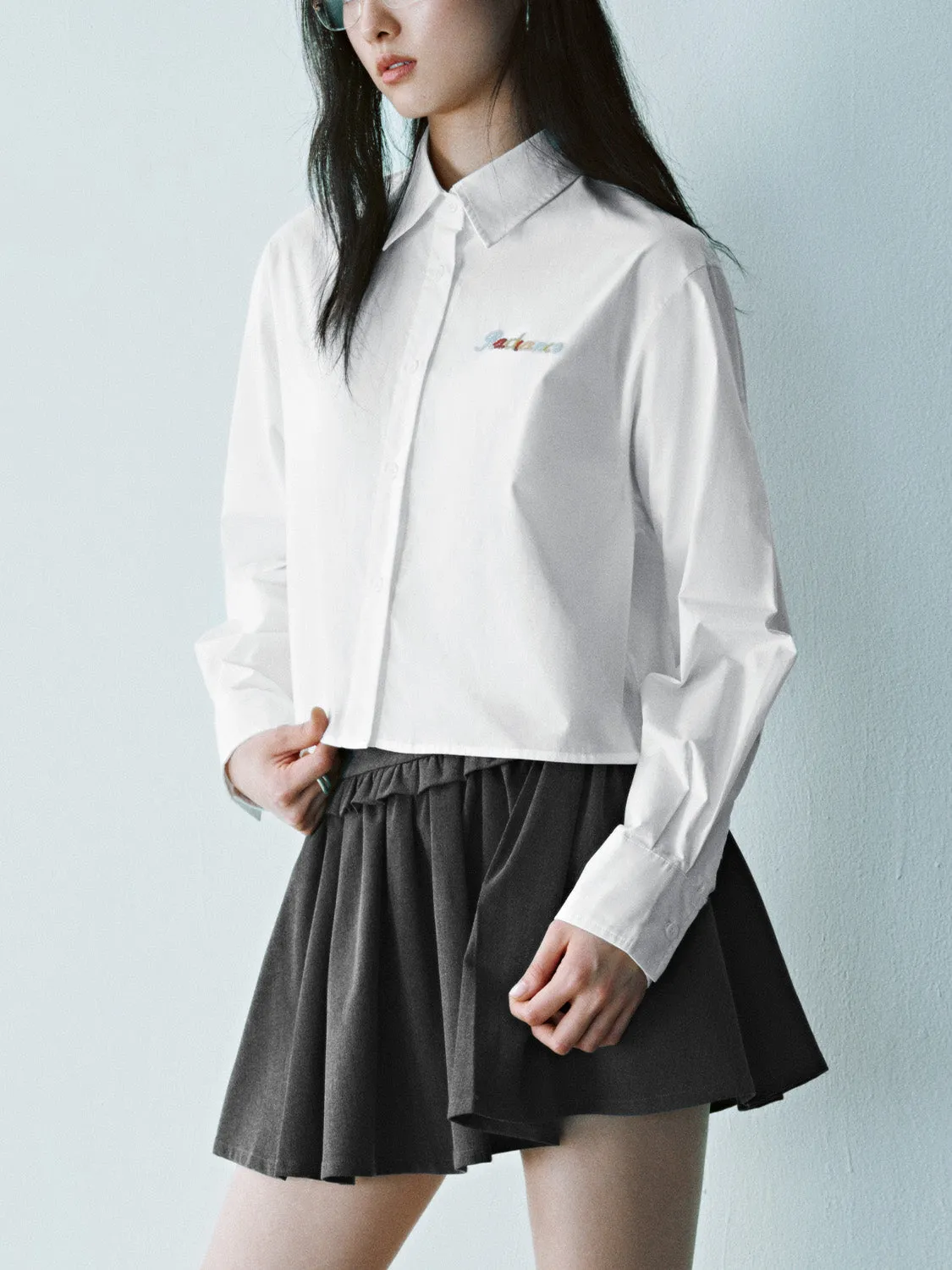 Cropped Button Up Long Sleeve Shirts