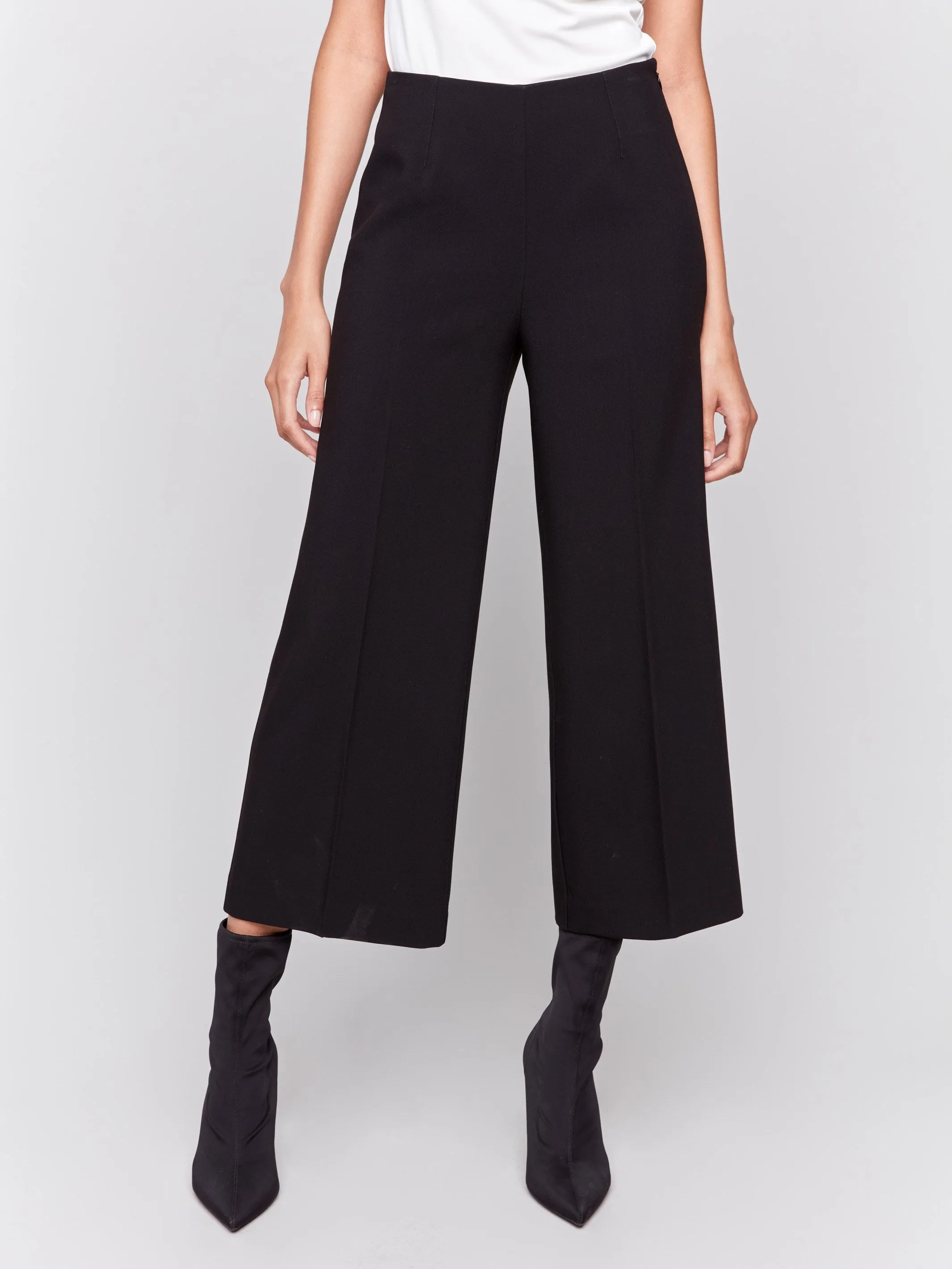 Cropped Wide Leg Pants - Black