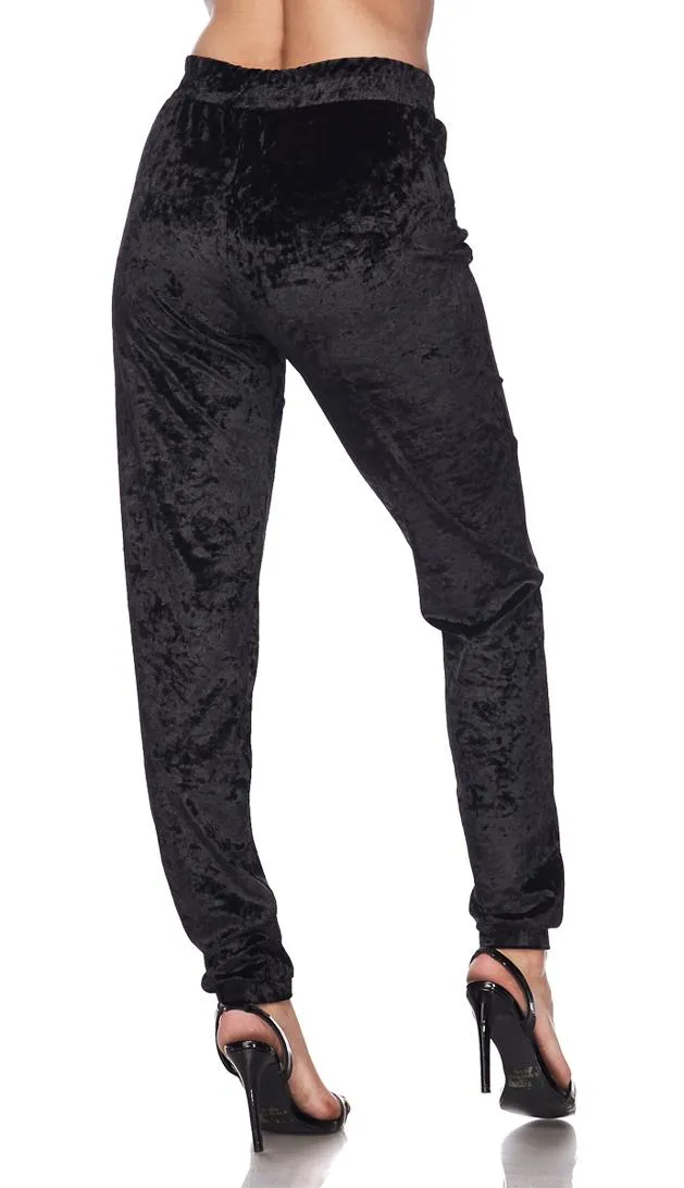 Crushed Velvet Drawstring Jogger Pants - Black (S-XXXL)