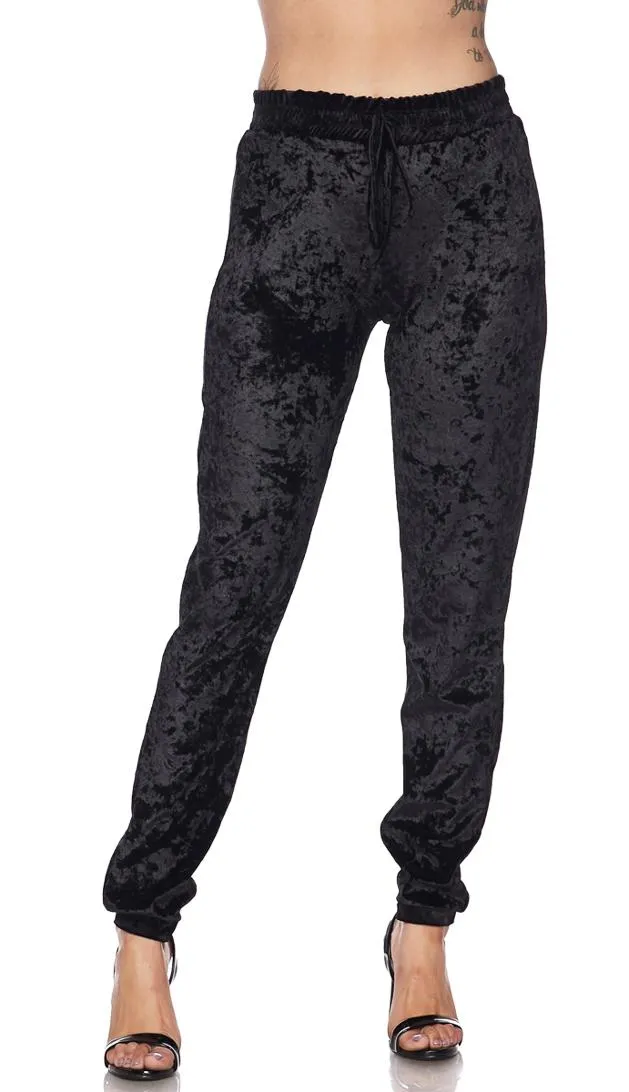 Crushed Velvet Drawstring Jogger Pants - Black (S-XXXL)