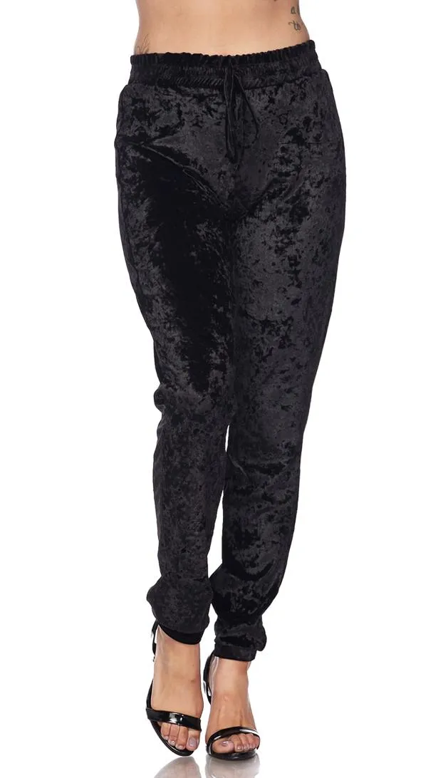 Crushed Velvet Drawstring Jogger Pants - Black (S-XXXL)