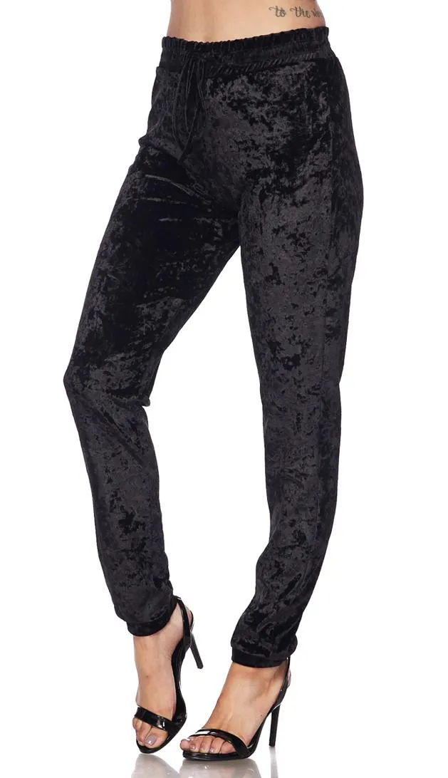 Crushed Velvet Drawstring Jogger Pants - Black (S-XXXL)