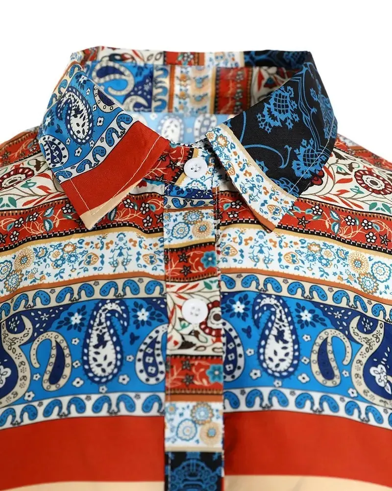 Deanwangkt - Striped Paisley Print Button-Up Shirt