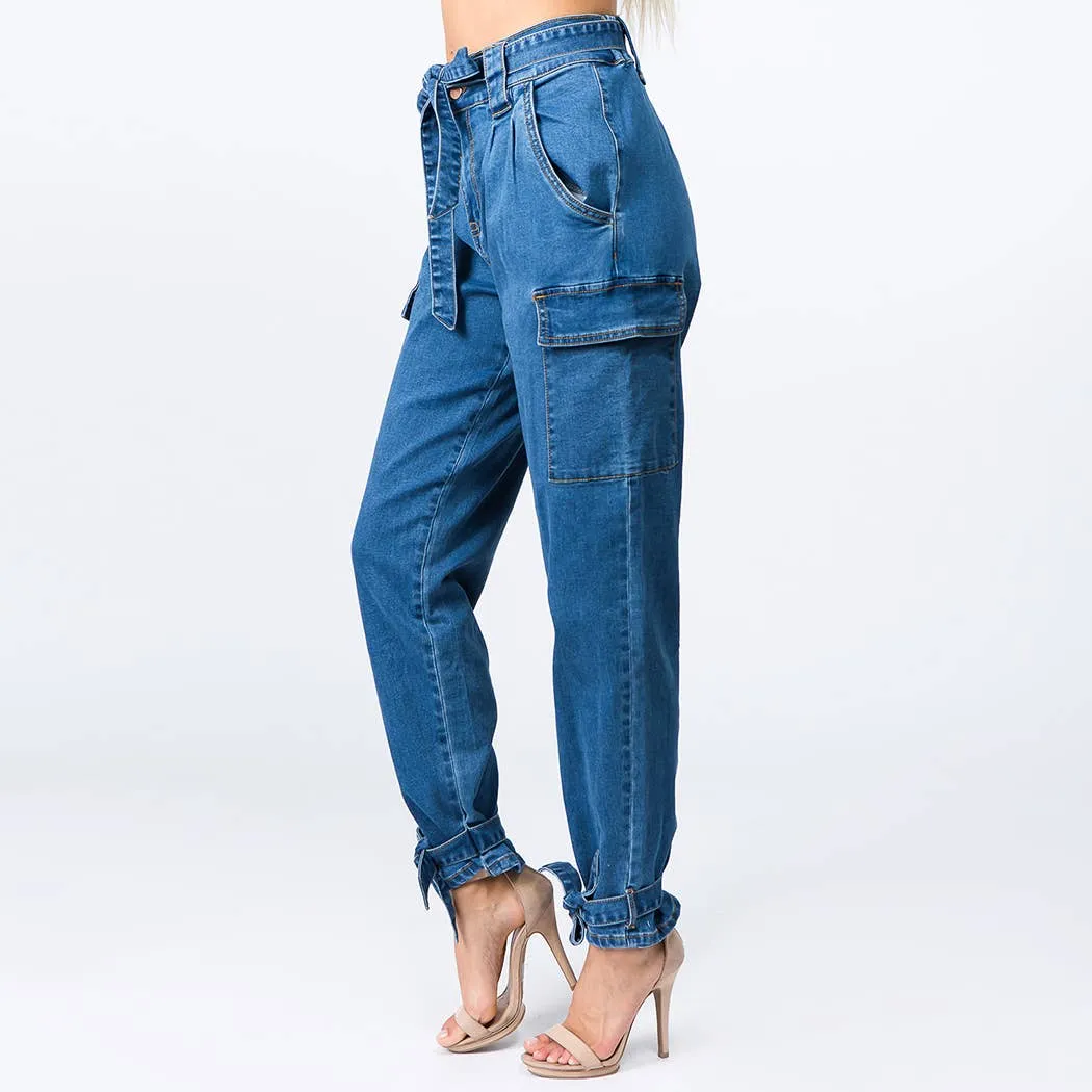 Denim Jogger with Ankle & Waist Tie