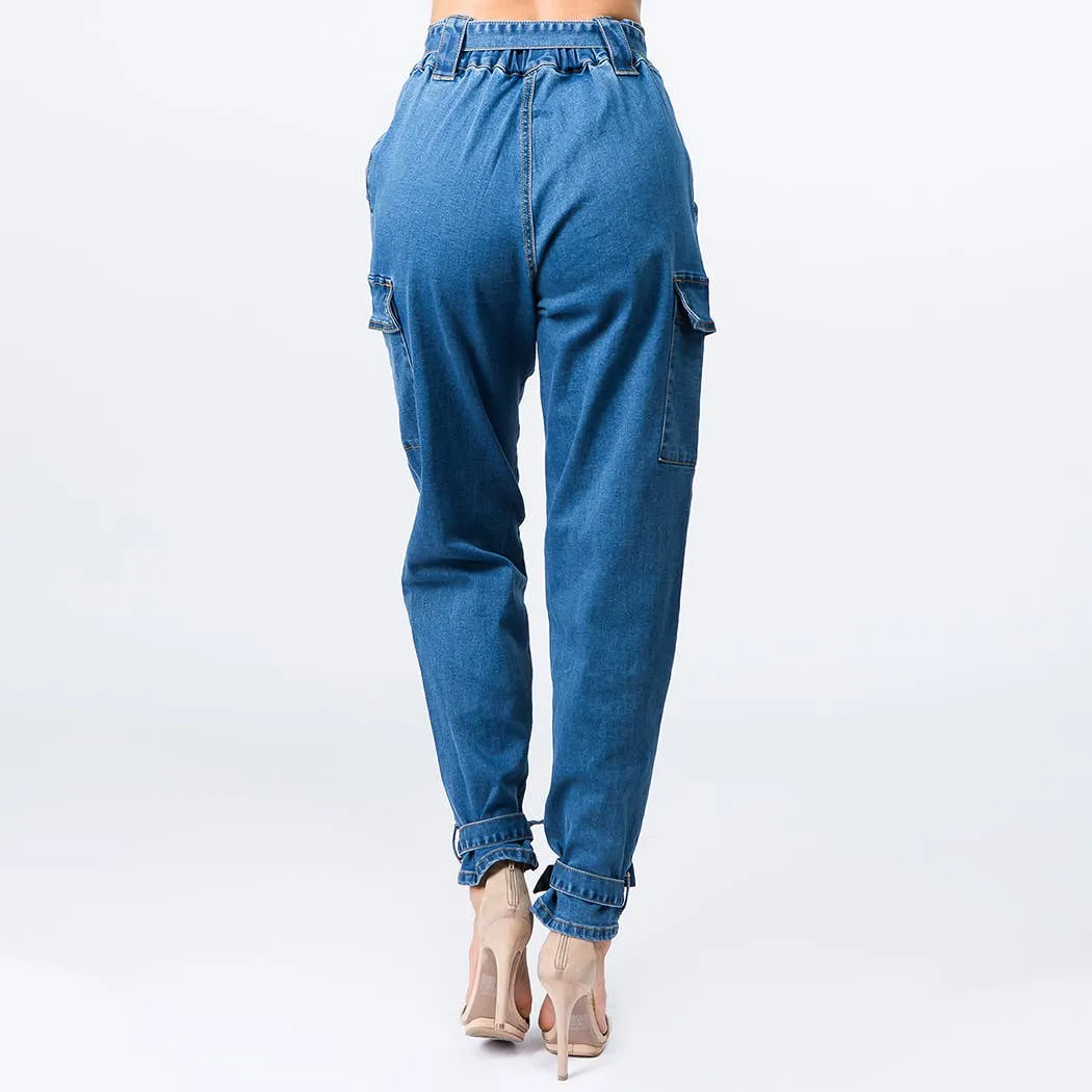 Denim Jogger with Ankle & Waist Tie